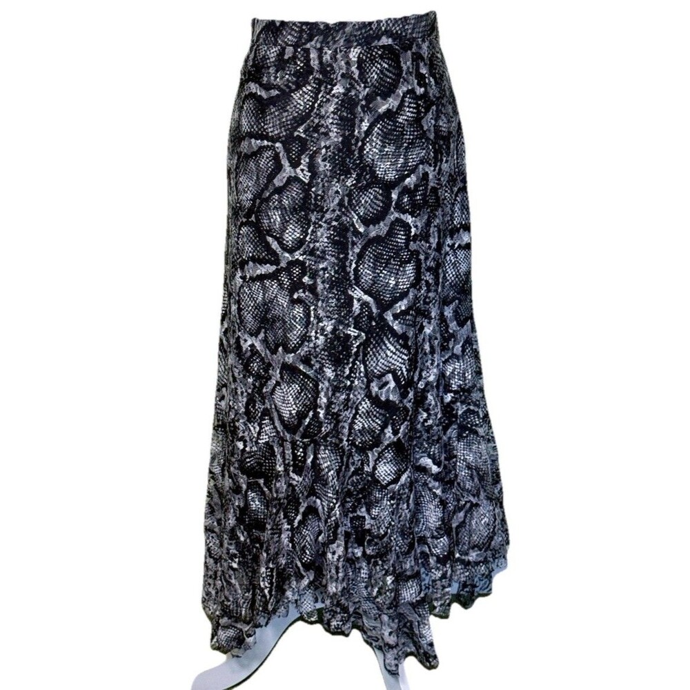 Coco Bianco Women’s Y2K Boho Snake Print Asymmetrical Handkerchief Hem Skirt Med